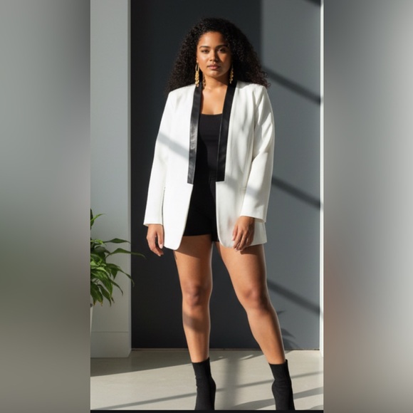 torrid Jackets & Blazers - Torrid Ivory Jacket with Black Faux Leather Trim Accents (4)